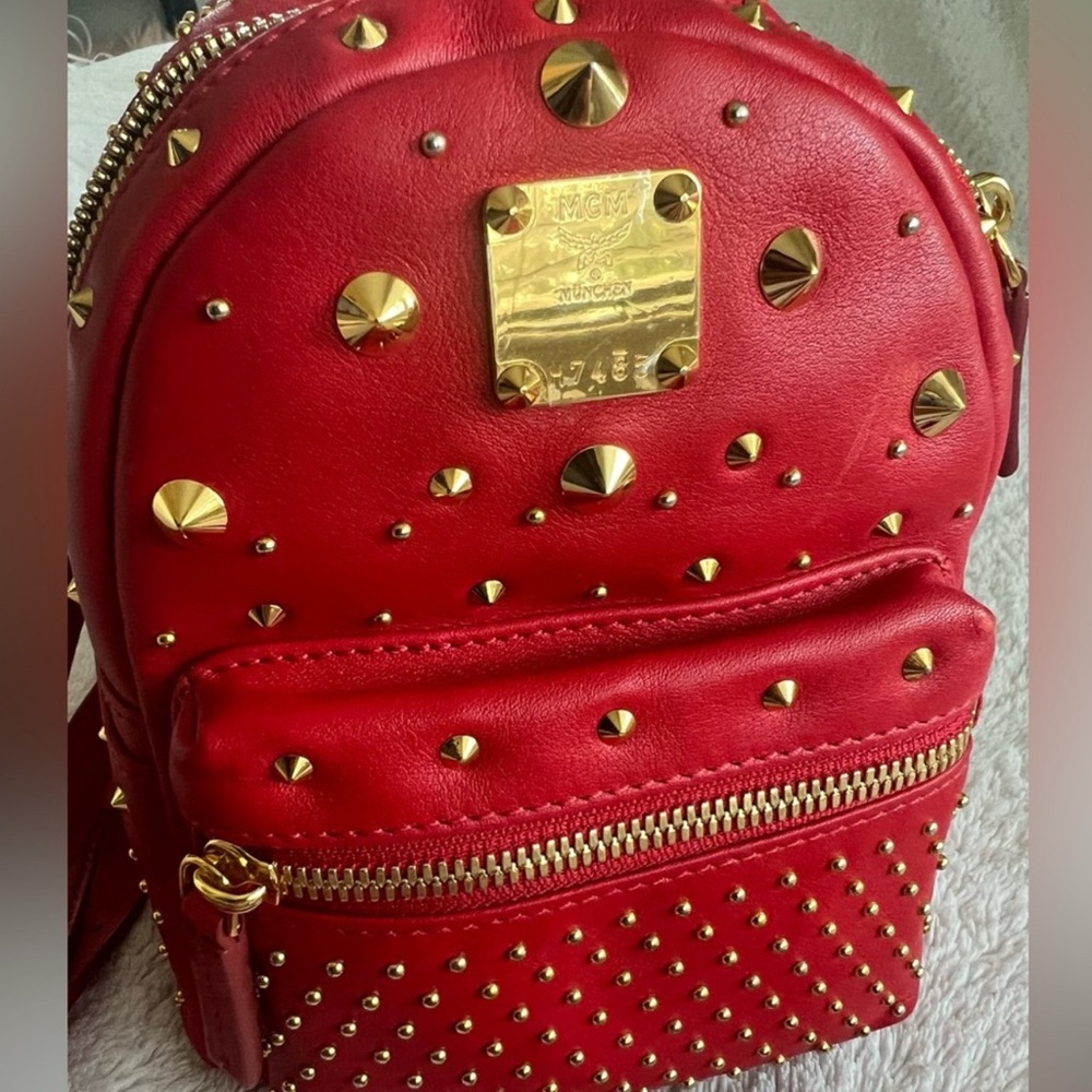 MCM Red and Gold Studded Backpack